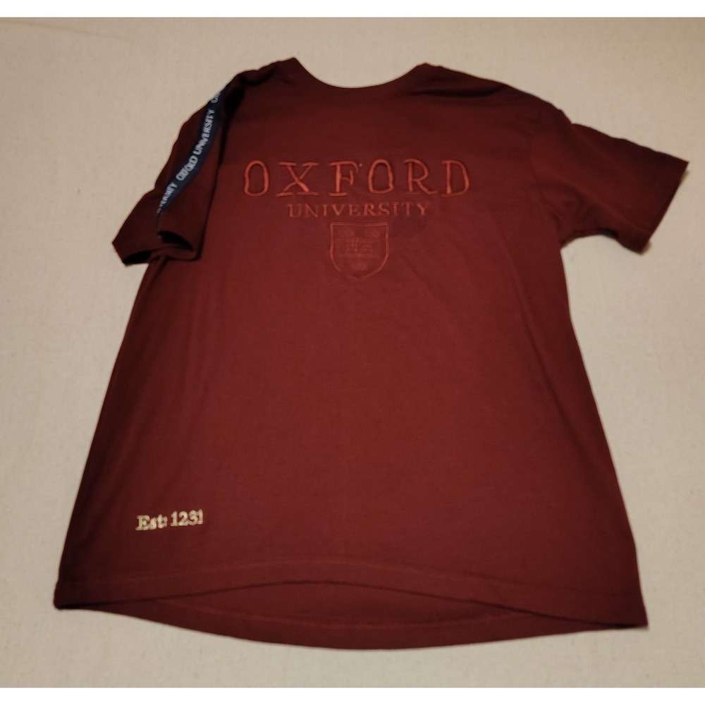 Official Oxford University T-Shirt Mens XL Burgundy Embroidered Logo Tape Tee